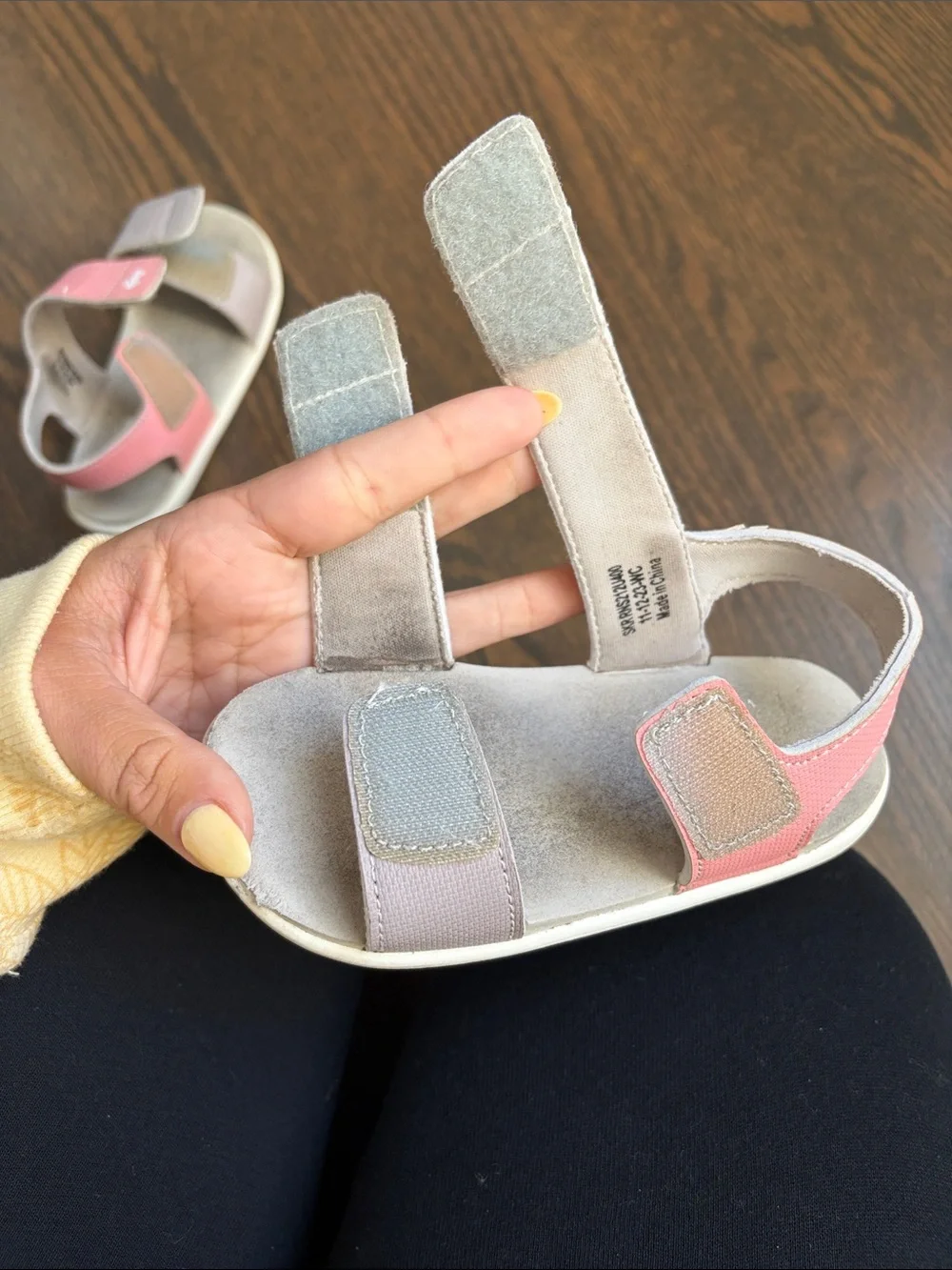 See Kai Run Pink and Light Gray Velcro Strap Sandals. Toddler 9